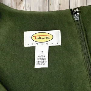 NWOT Vintage Talbots Velvet‎ Dress Size 12 Empire Waist Midi Olive Green Velour thumbnail 5