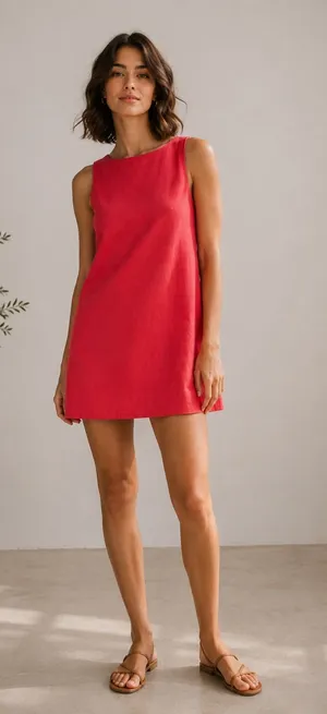 NEW Abercrombie & Fitch Women’s High-Neck Linen Blend Mini Red Dress thumbnail 1