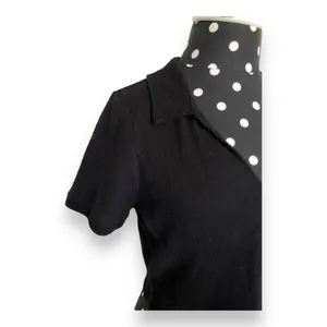 PacSun Womens Top Size M Cropped‎ Ribbed Knit V-Neck Collared Short Sleeve Black thumbnail 2