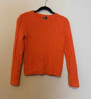 Vintage Ralph Lauren Cable Knit Sweater Orange‎ Crew Neck Size Medium Petite thumbnail 1