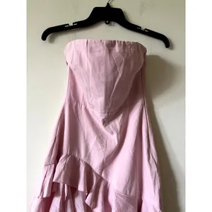 Oh Polly Diletta Ruffle Trim Strapless Gown Light Pink Maxi Dress size 2 New thumbnail 4