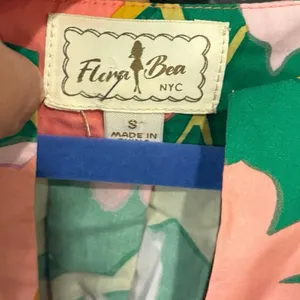 Flora Bea 100% Cotton Green Pink Floral Puff Sleeve Top Size Small thumbnail 3