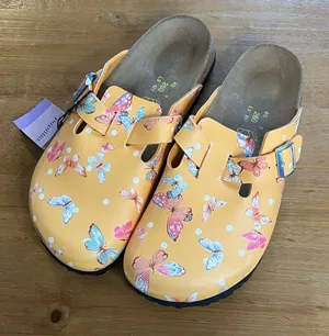 Papillio by Birkenstock Boston Clogs Butterfly Print Size EU 40 Orange German thumbnail 1