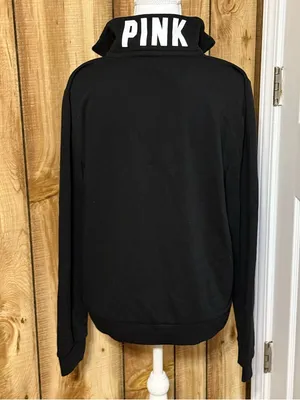 NWT PINK VS Black Quarter-Zip Pullover with White Dog Logo Size Large thumbnail 4