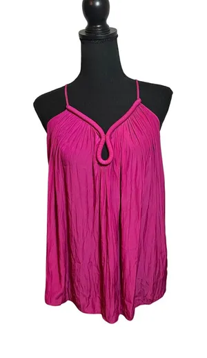Ramy Brook Magenta Pink Keyhole Tank Sleeveless Pleated Flowy Top Resort Preppy thumbnail 1