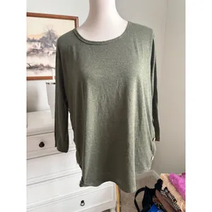 Misia Olive Green Knit Top 3/4 Sleeve Button Detail Casual‎ Vintage Style Large thumbnail 2