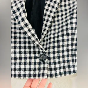 ZARA BLACK SINGLE BREASTED LAPEL COLLAR GINGHAM CROPPED BLAZER SIZE Med thumbnail 4