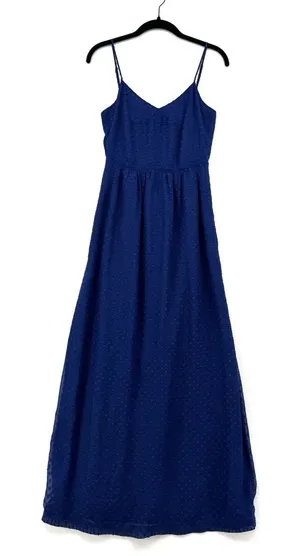 J.Crew Swiss Dot Maxi Dress Blue Spaghetti Strap Flowy Vacation Summer Size 2 thumbnail 1