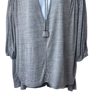 We The Free Just A Henley Top Linen Blend Gray Coastal Bohemian Flowy Comfort S thumbnail 4