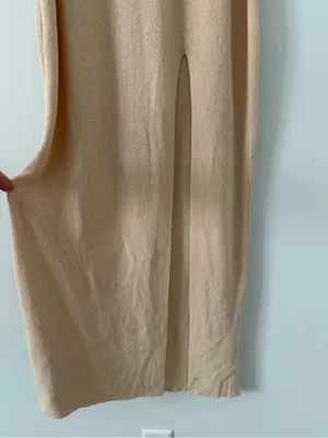 Meshki Maxine Sheer Knit Sleeveless Low Back Fitted Maxi Dress Tan Wheat XS thumbnail 4