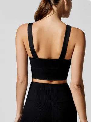 CARBON38 Twisted Ribbed Longline Sports Bra Black White Small $78 thumbnail 2