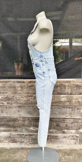 No Boundaries Vintage Y2K Stretch Denim Distressed Button Up Bib Overalls~S~ thumbnail 2
