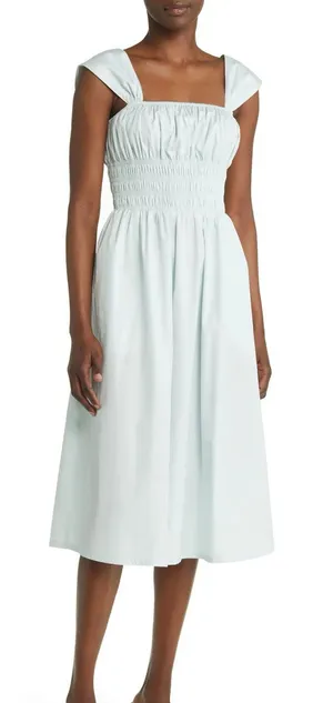 Chelsea 28 Smocked Bodice Midi Dress in Light Blue thumbnail 1