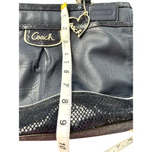 Coach Park Elevated Navy Leather Snakeskin Trim Carryall Shoulder Bag thumbnail 11