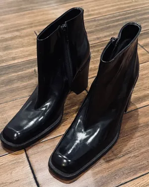 Via Spiga for Neiman Marcus Black Patent Square Toe Ankle Boot thumbnail 1