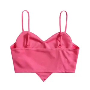 NWT WDIRARA Heart Pearl Crop Top Hot Pink Cami Spaghetti Strap Size Small thumbnail 2