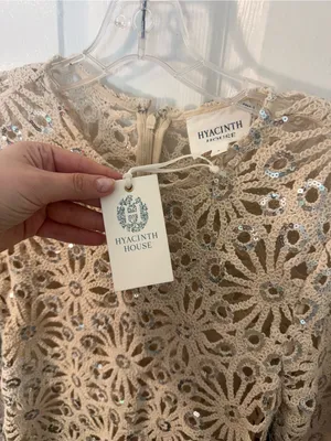 Hyacinth House Beige Sequined Crochet Carrie Mini Dress S thumbnail 6