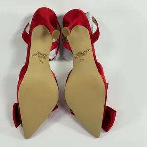 Jewel Badgley Size-7.5 Womens Mischka Francine Red Satin Bow Ankle Strap Pumps thumbnail 5
