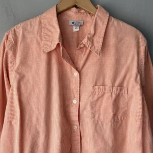 Old Navy Button Up Shirt Size XL Orange Gingham Cotton Preppy Business Casual thumbnail 3