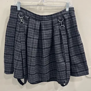 Hot Topic Gray Black Plaid Suspender Skirt Pleated Mini Detachable Straps Goth L thumbnail 1