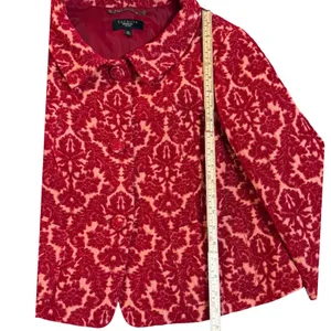 Talbots Petites Red Damask Jacquard Blazer‎ Dark Academia Textured Festive 14P thumbnail 7