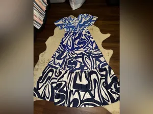Nwot Anthropologie Somerset tiered maxi dress $170 L fall party boho blue wave thumbnail 7