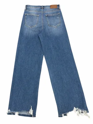 Hidden Wide Leg Distressed Hem Blue Jeans thumbnail 2