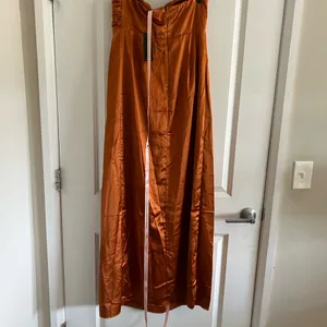 Lulu's Strapless Satin Maxi Dress in Burnt Orange thumbnail 8