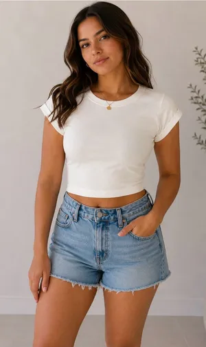 Zara Cream Cropped Crewneck Tee thumbnail 1