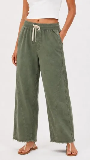 Aerie Women's Soft Landing Trouser Olive Green Size L Wide Leg Drawstring thumbnail 1
