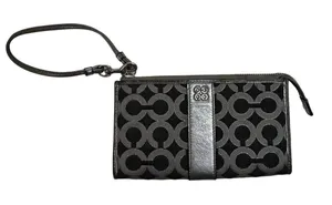 COACH Julia OP Signature Lurex Silver Black Clutch Zippy‎ Wallet Large Wristlet thumbnail 1
