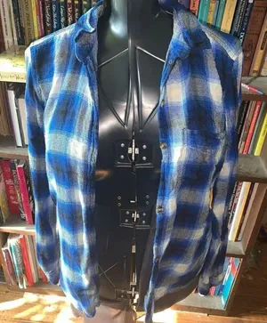 American Eagle blue plaid Ah-mazingly soft S boyfriend fit top thumbnail 1