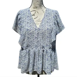 Madewell‎ -639 Georgette Ruffle-Sleeve Peplum Top in Americana Floral Medium thumbnail 2