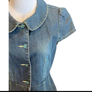 Retro Denim Jean Peplum Top Button Front Blue Western Cowgirl S Country Rodeo thumbnail 3