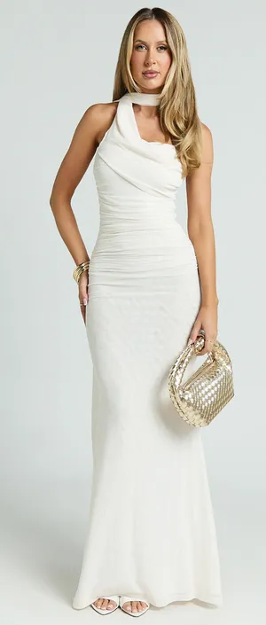 New Showpo Larson Maxi Dress Asymmetric Tie Neck Column Dress Small MSRP $129 thumbnail 1