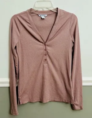 Women’s Athleta Uptempo Pink Mauve Ribbed Henley Long Sleeve Top Size Small thumbnail 1