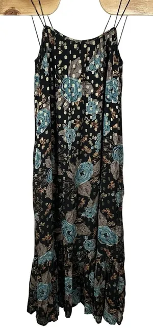 Natural Life The Alice Floral‎ Metallic Maxi Dress Womens XS Sleeveless Tiered thumbnail 1
