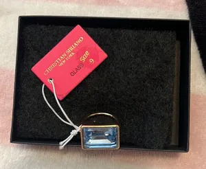 Beautiful Christian Siriano 14 karat gold plated, blue glass, stone ring thumbnail 1