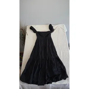 Staud Black Cotton Tiered Midi Dress Square Neck Off Shoulder Button Front 6 thumbnail 3