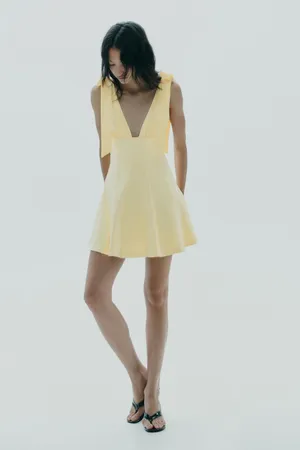 Zara Yellow V-Neck Tie-Shoulder Fit & Flare Dress thumbnail 8