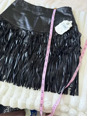 NWT Altar’d State Black Fringe Leather Mini Skirt thumbnail 6