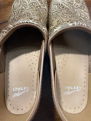 Dansko Metallic Gold Floral Embossed Clogs thumbnail 8