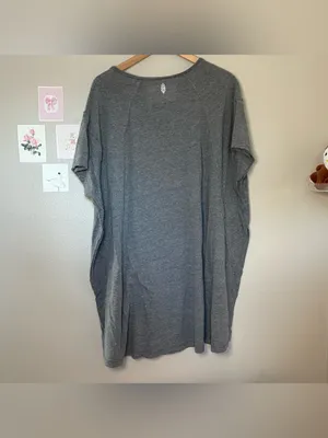 Free people oversized basic gray short sleeve tee shirt med boho hippie casual a thumbnail 6