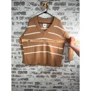 Aerie | women tan cream striped vneck sweater thumbnail 5