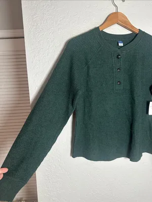 NEW Old Navy Forest Green Waffle Henley Tall Fall Winter Cozy Hayride Western thumbnail 4