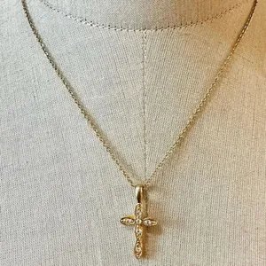 Gold tone faux diamond cross pendant necklace thumbnail 2