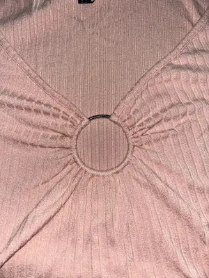 Zaful Blush Pink Ribbed Crop Top With Silver Hoop thumbnail 2
