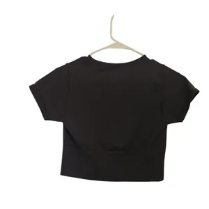 Offline By Aerie Black Short Sleeve Crew Neck Basic Crop Top Casual Tee Small thumbnail 2