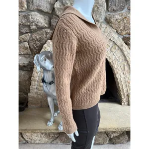 Theory V-Neck Dimensional Polo Wool Cashmere Brown Sweater Women's Size Small thumbnail 3