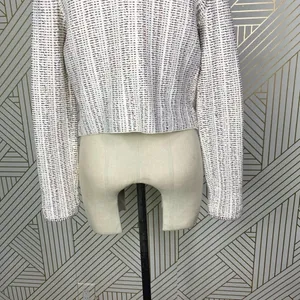 Theory Galinne Speckle Boucle Knit Fringe Sweater Jacket Cream Red Size Small‎ thumbnail 11